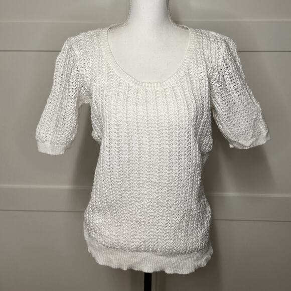 Lauren‎ Ralph Lauren Sweater Women's sz L White Open Knit Linen Cotton Blend - Picture 1 of 7